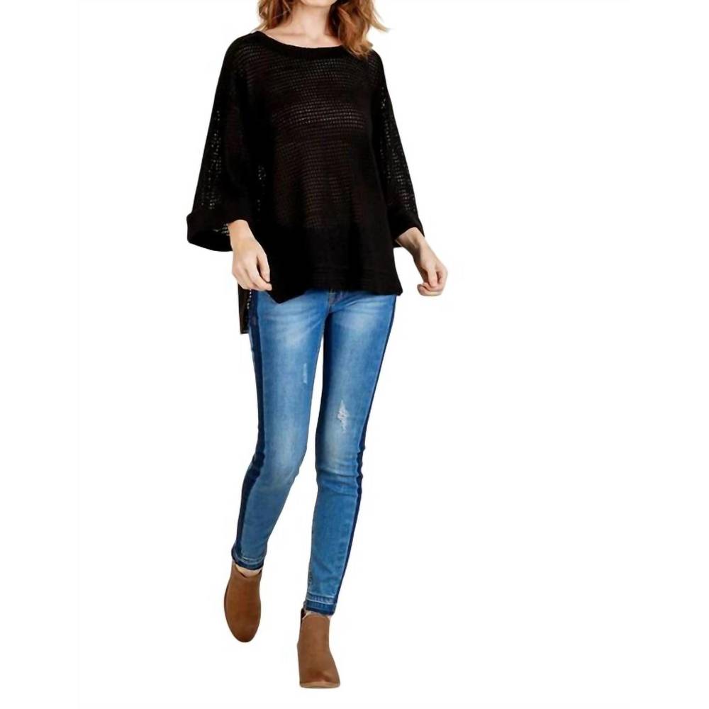 NEW UMGEE high low 3/4 sleeve waffle knit top in black